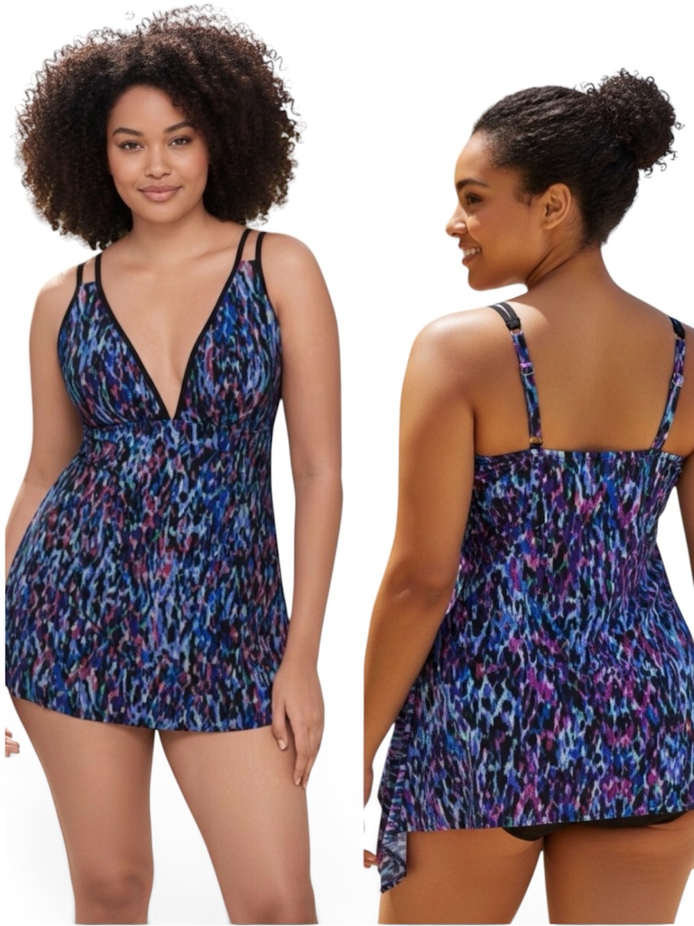 NWT Plus Size Trimshaper Tracey Black Multi Swimdress Size 18